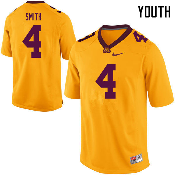 Youth #4 Terell Smith Minnesota Golden Gophers College Football Jerseys Sale-Yellow - Click Image to Close